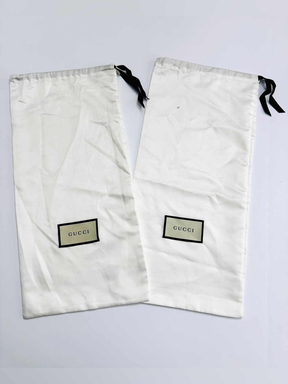 Gucci White Satin Dust Bags Set of 2-Authentic Storage Bag with Drawstring 17x8